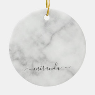 Modern Personlig Namn White Marble Julgransprydnad Keramik