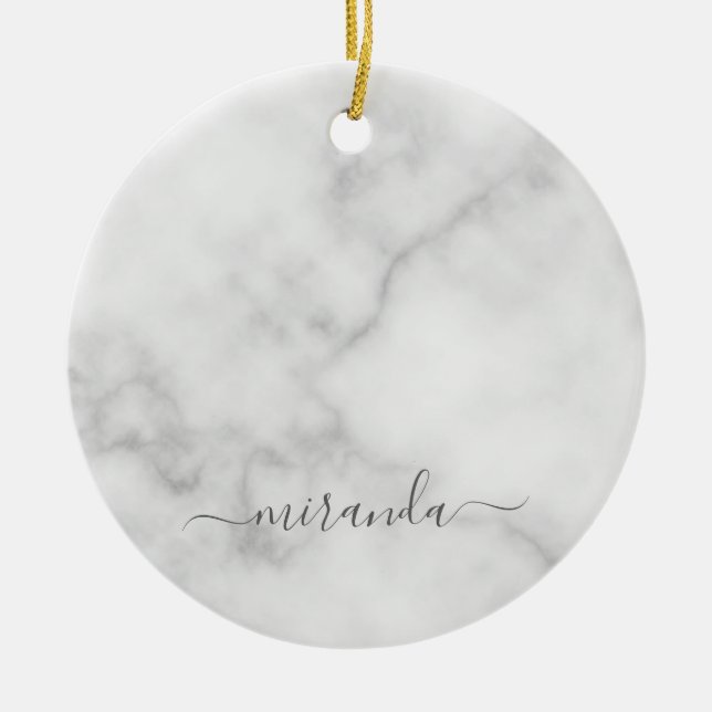 Modern Personlig Namn White Marble Julgransprydnad Keramik (Framsidan)
