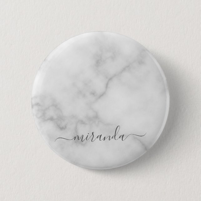 Modern Personlig Namn White Marble Knapp (Framsida)