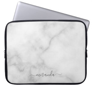 Modern Personlig Namn White Marble Laptop Fodral