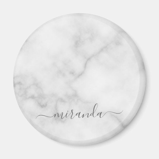 Modern Personlig Namn White Marble Magnet (Framsidan)