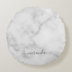 Modern Personlig Namn White Marble Rund Kudde