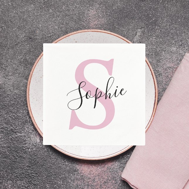 Modern Personlig Namnmonogram Rosa Pappersservett (Skapare uppladdad)