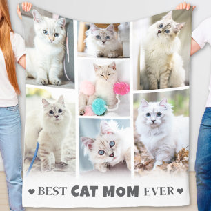 Modern Personlig Pet Photo Collage Cat Mamma Fleecefilt
