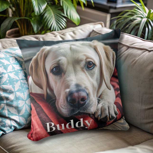 Modern Personlig Pet Photo Namn Hund älskare Kudde (Skapare uppladdad)