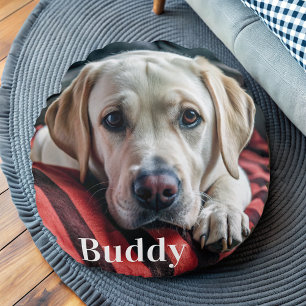 Modern Personlig Pet Photo Namn Hund älskare Rund Kudde