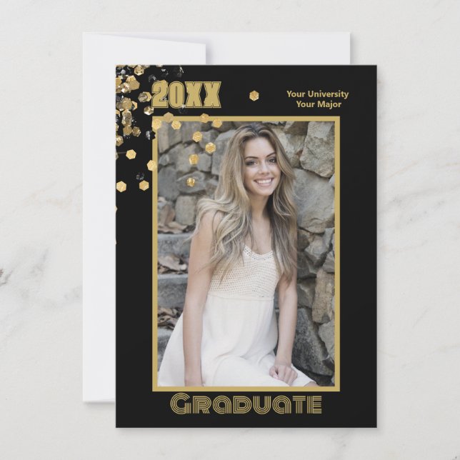Modern Personlig Photo Black Guld Sparkles Inbjudningar (Framsida)