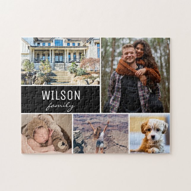 Modern Personlig Photo Collage Family Jigszawa Pussel (Horisontell)