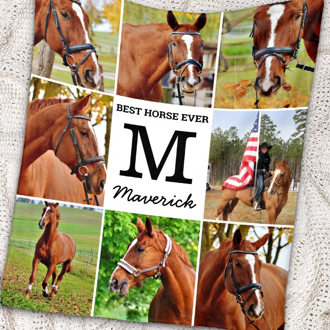 Modern Personlig Photo Collage Pet Horse Lover Fleecefilt (Skapare uppladdad)