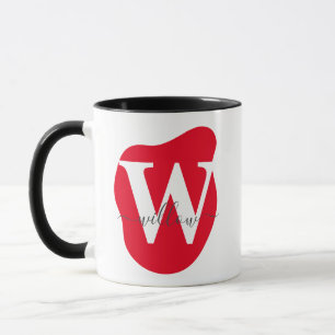 Modern Personlig Red Abstrakt Monogram Mugg