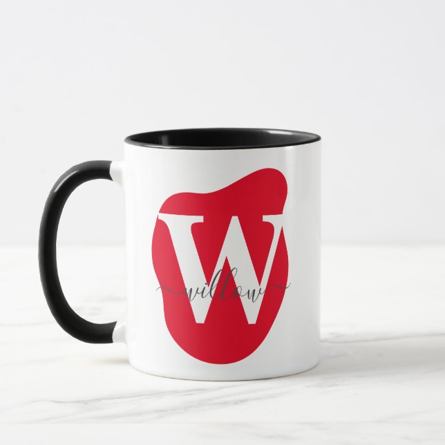 Modern Personlig Red Abstrakt Monogram Mugg (Vänster)