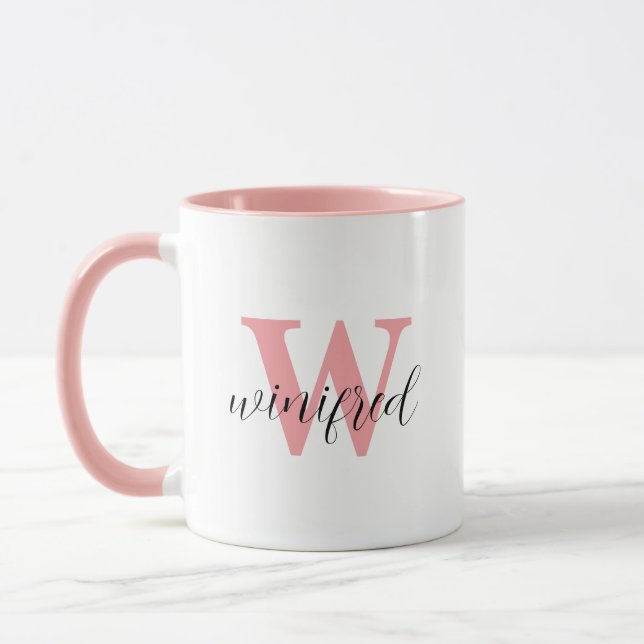 Modern Personlig Rosa Monogram Mugg (Vänster)