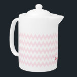 Modern Personlig Rosa Mönster Elegant Monogram<br><div class="desc">Anpassningsbar, personlig, elegant mörk typografi för rosa, modernt snyggt för chic för coola, geometriskt trendig ljus rosa zig zag mönster bakgrund, klassy, monogrammed, 100 % vitt porslin, diskmaskin säker, mikrovågssäker, tekanna. Skriv bara in ditt namn/ungar namn/familj namn/företag namn för att anpassa. Gör en underbar gåva till födelsedag, studenten, fars dag,...</div>