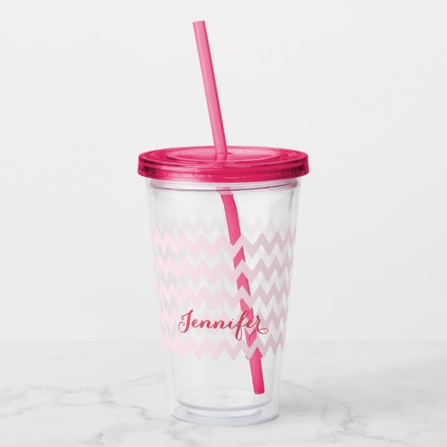 Modern Personlig Rosa Mönster Elegant Monogram Take Away Mugg (Vänster)