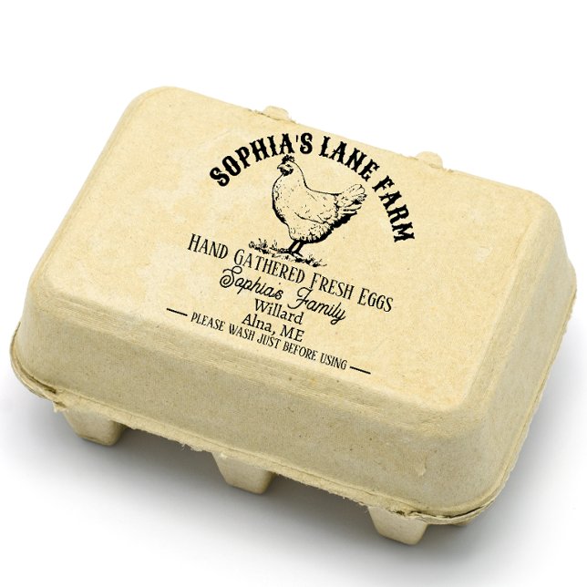 Modern Personlig Rustic Farm Namn Adress Stämpel (modern personalized farm name for egg lovers)