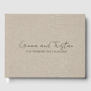 Modern Personlig Silver Grått Faux Linen Gästböcker
