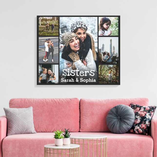Modern Personlig Sisters 7 Fotokollage Canvastryck (Insitu (Vardagsrum))
