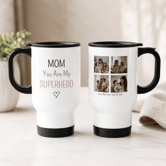 Modern Personlig Superhjälte Mamma Fotokollage Resemugg (Skapare uppladdad)
