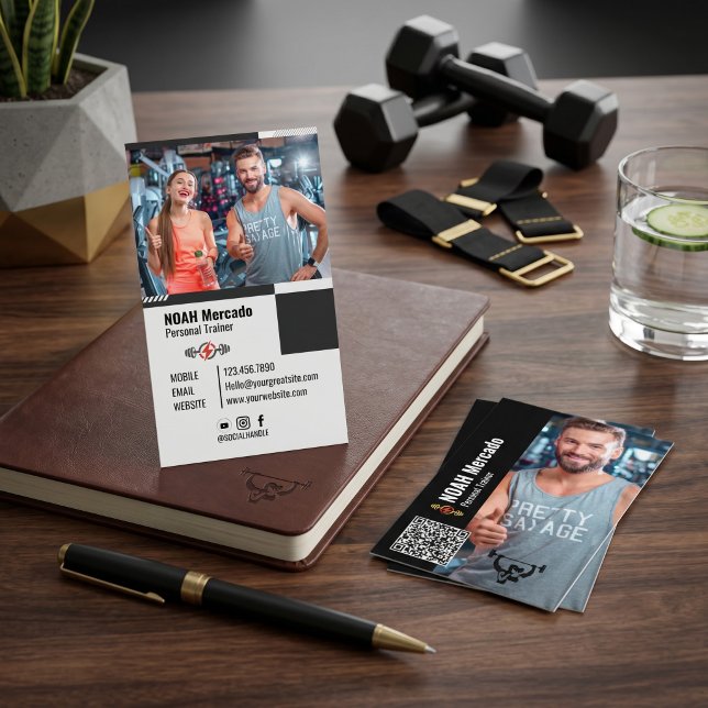 Modern personlig tränare Fitness med foto Visitkort (Modern Personal Trainer Fitness with Photo Business Card)