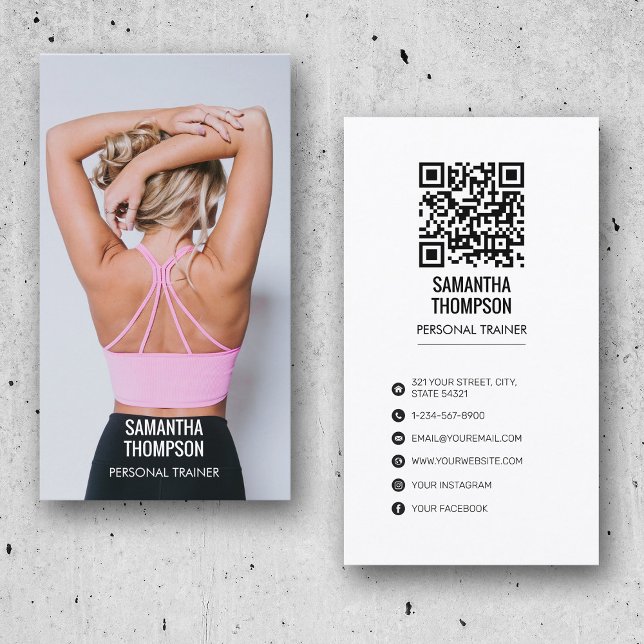 Modern personlig träningslandfoto QR-kod Visitkort (Skapare uppladdad)