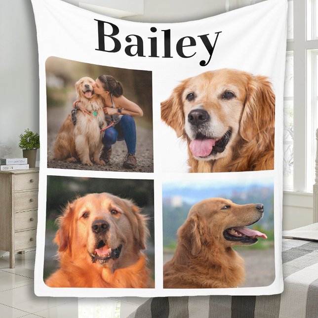 Modern Pet 4 Bild Collage Personalize Hund älskare Fleecefilt (Skapare uppladdad)
