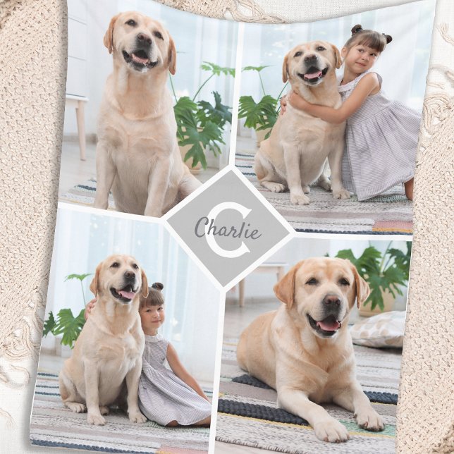 Modern Pet Hund 4 Photo Collage Fleecefilt (Skapare uppladdad)