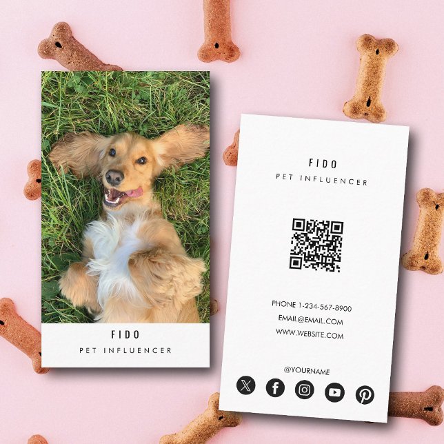 Modern Pet Hund Influencer Photo QR-kod Visitkort (Modern Pet Dog Influencer Photo QR Code Business Card)