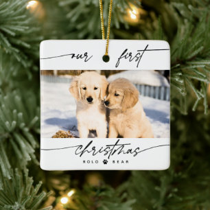 Modern Pet Lover's Första Jul Foto Julgransprydnad Keramik