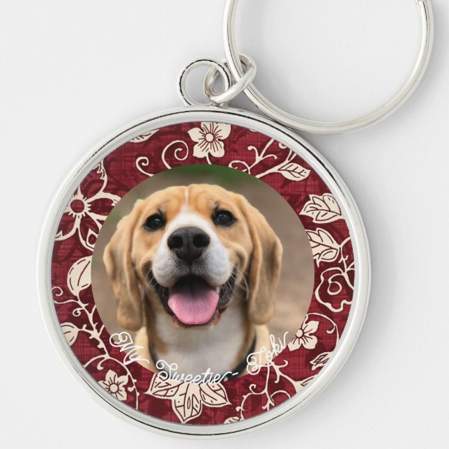 Modern Pet Memorial Keychain Rund Silverfärgad Nyckelring (Framsidan)