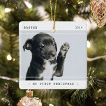 Modern Pet Min första jul 2-foto Julgransprydnad Keramik<br><div class="desc">Modern Pet 2 (två) - Fjullkeramiskt prydnadsämne. Utformningen innehåller två fotografier av ditt sällskapsdjur (hund,  katt,  kanin etc.),  rubriken "Min första jul",  deras namn och år. All text är enkel att anpassa med hjälp av mallen som tillhandahålls.</div>