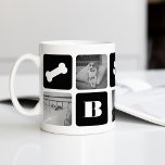 Modern Pet Monogram Photo Collage Kaffemugg<br><div class="desc">Anpassa den här söta, moderna mugg-designen med dina favoritfoton av din poochering! Den här designen är en underbar gåva till vilken som helst av husdjursföräldrarna, och har alternerande kvadrater med foton och skarpa svarta block som visar ett hund med ben, papp, hjärta, hund eller familj, och valpens namn med vit...</div>