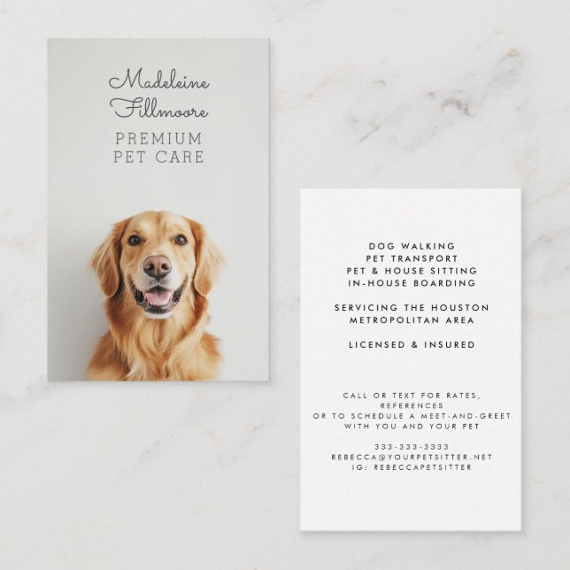 Modern Pet Photo Anpassningsbar Cat Sitter Dog Wal Visitkort (Fram/baksida)