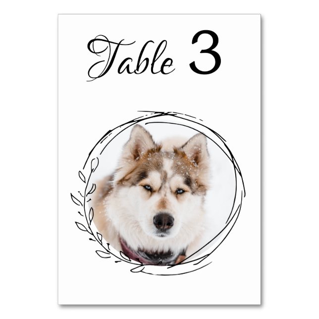 Modern Pet Photo Black White Botanical Bröllop Bordsnummer (Framsidan)