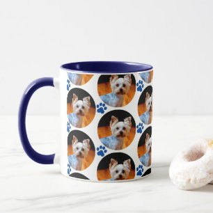 Modern Pet Photo Blue Paw Skriv ut Mönster Mugg