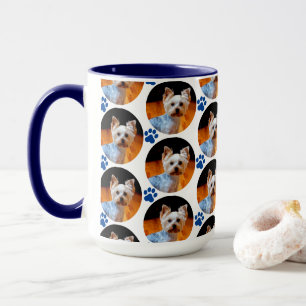 Modern Pet Photo Blue Paw Skriv ut Mönster Mugg