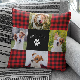 Modern Pet Photo Collage Red Buffalo Play Quilt Kudde