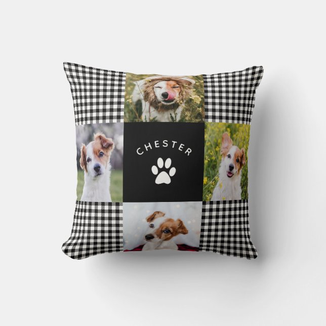 Modern Pet Photo Collage Vichy Play Hund Cat Quilt Kudde (Framsida)