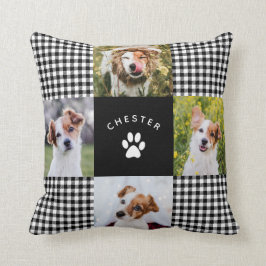 Modern Pet Photo Collage Vichy Play Hund Cat Quilt Kudde