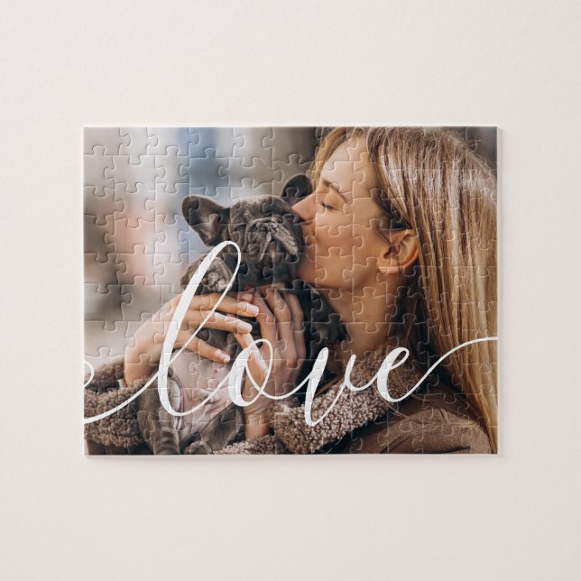 Modern Pet Photo Elegant Script Pussel (Horisontell)