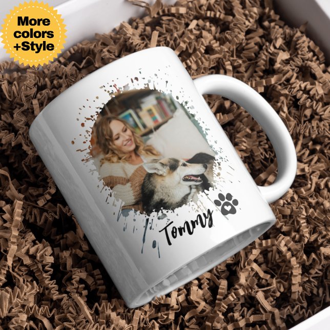 Modern Pet Photo Mugg med Namn och två Bilder (Modern Pet Photo Mug with Name & Two Pictures)