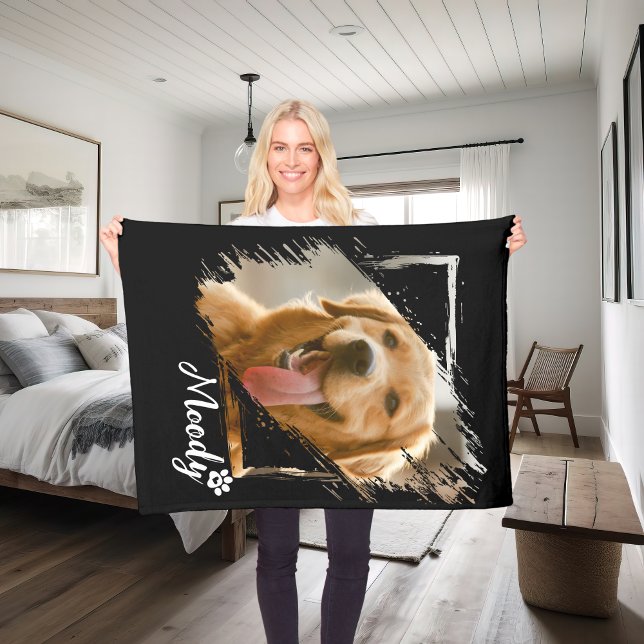 Modern Pet Photo & Namn Anpassningsbar Fleece Blan (Modern Pet Photo & Name Custom Fleece Blanket)