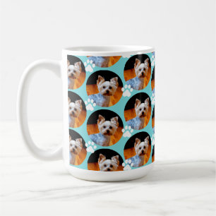 Modern Pet Photo Paw Skriv ut Turcos Blue Mönster Kaffemugg