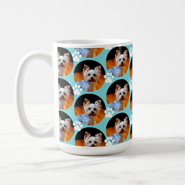 Modern Pet Photo Paw Skriv ut Turcos Blue Mönster  Kaffemugg (Vänster)