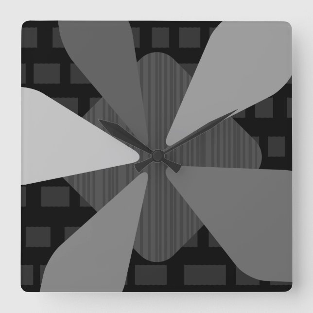 Modern "Petals" Art Black Grått i mitten av århund Fyrkantig Klocka (Framsida)