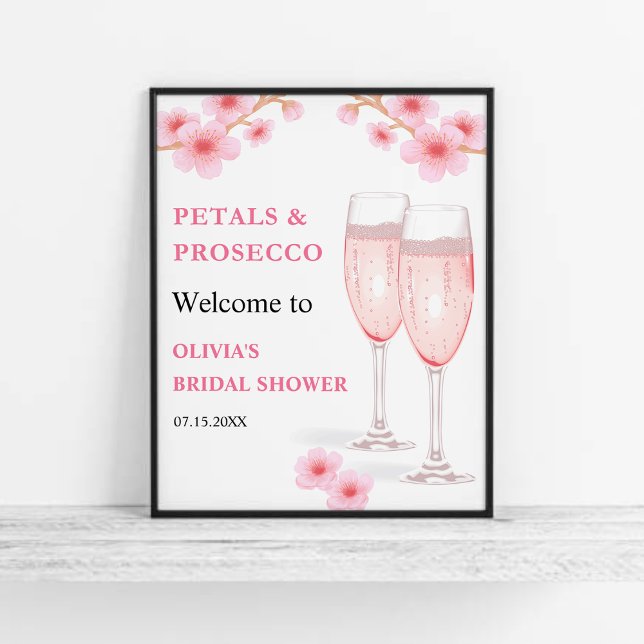 Modern Petals & Prosecco-Möhippa Välkommen Poster (Modern Petals & Prosecco Pink Watercolor Floral Bridal Shower Welcome Sign  )