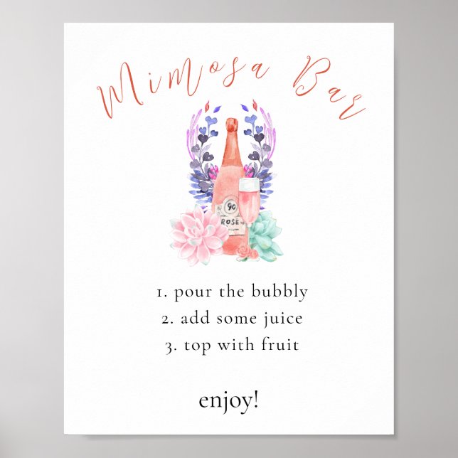Modern Petals & Prosecco Succulent Mimosa Pub Sign Poster (Framsidan)