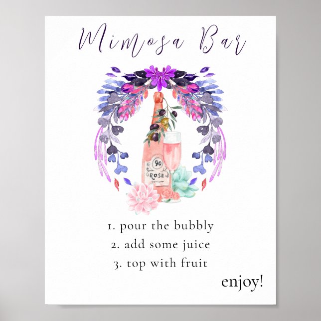 Modern Petals & Prosecco Succulent Mimosa Pub Sign Poster (Framsidan)