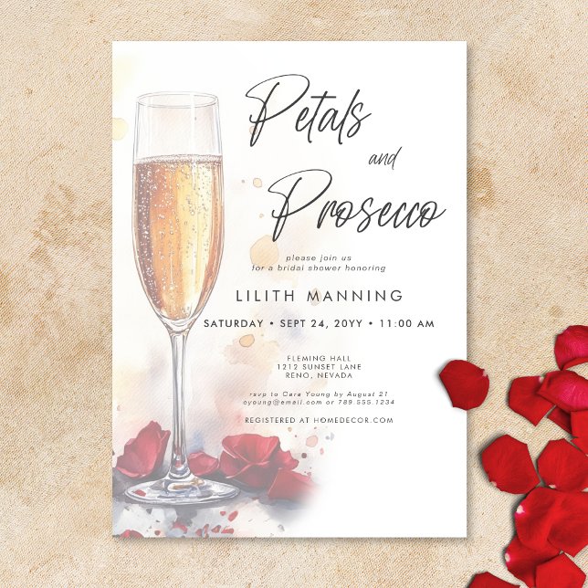 Modern Petals & Prosecco Watercolor Möhippa Inbjudningar (Skapare uppladdad)