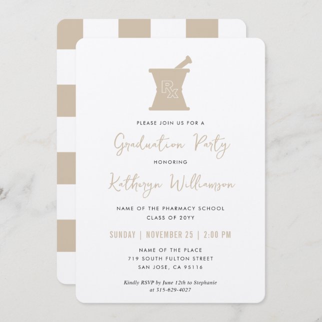Modern PharmD Pharmacy School Studenten Inbjudningar (Fram/baksida)