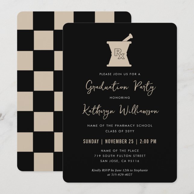 Modern PharmD Pharmacy School Studenten Inbjudningar (Fram/baksida)